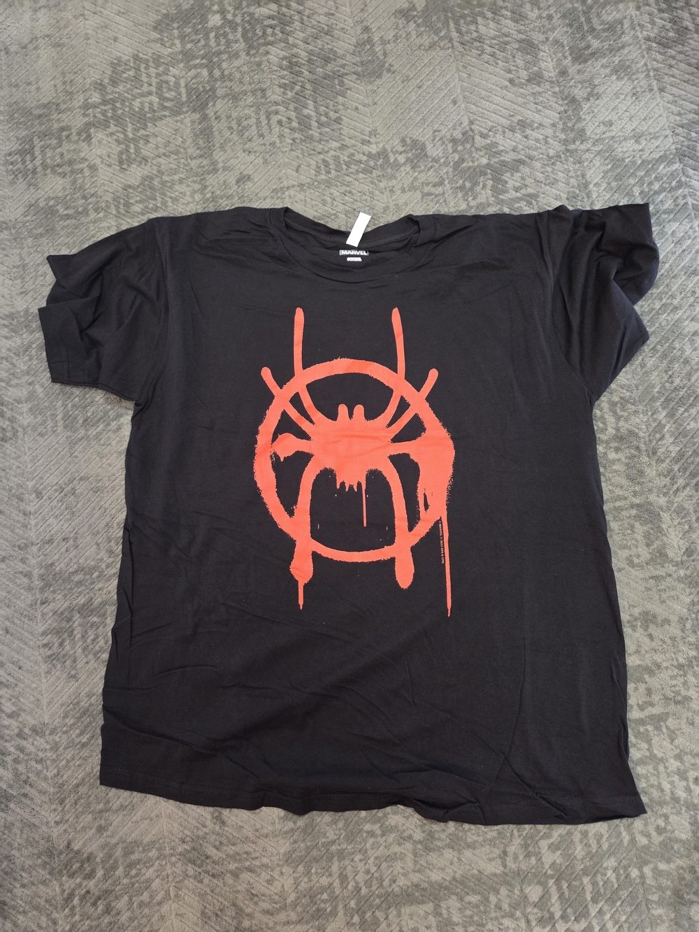 Marvel Black Tee with Red Spider Drip Graphic